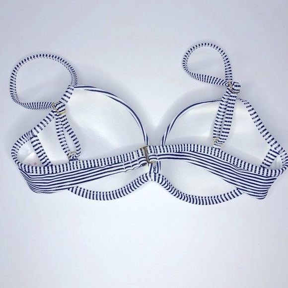 Xhilaration Coastal Blue and White Beachy Striped Bikini Top Island Vacation - Picture 2 of 7